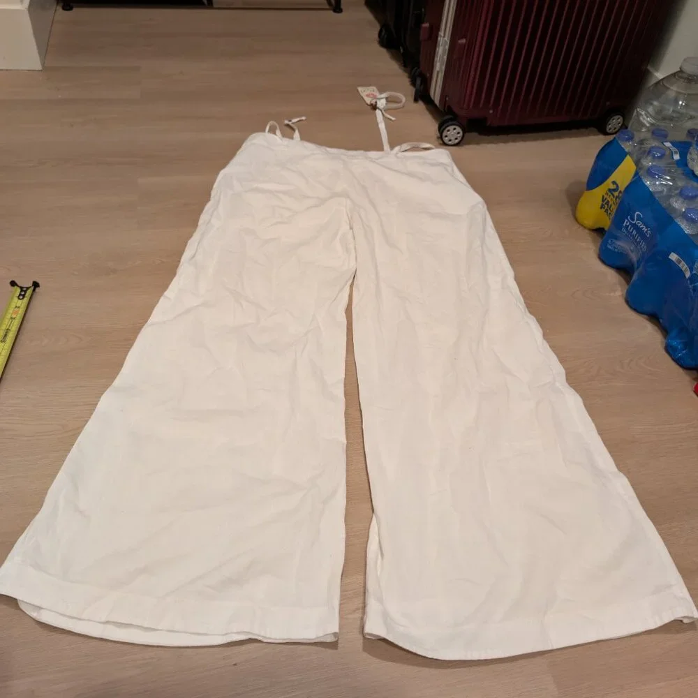 XL XCVI NWT Pants Women White Cotton Wide Leg Boho Coastal Beach Festival Tiered - Picture 2 of 8